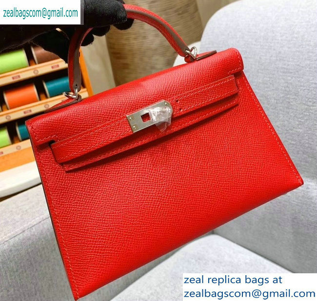 Hermes Mini Kelly II Bag in Original Epsom Leather Cherry Red - Click Image to Close