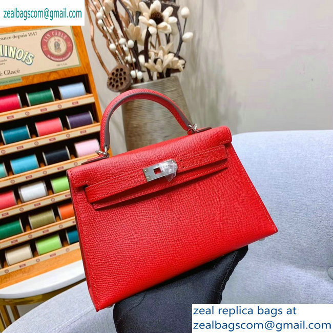 Hermes Mini Kelly II Bag in Original Epsom Leather Cherry Red - Click Image to Close