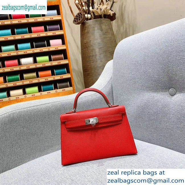 Hermes Mini Kelly II Bag in Original Epsom Leather Cherry Red