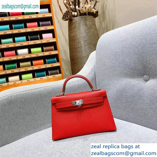 Hermes Mini Kelly II Bag in Original Epsom Leather Cherry Red - Click Image to Close