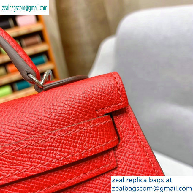 Hermes Mini Kelly II Bag in Original Epsom Leather Cherry Red