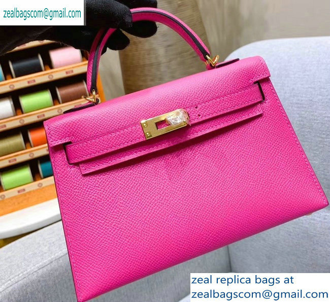 Hermes Mini Kelly II Bag in Original Epsom Leather Dark Pink - Click Image to Close