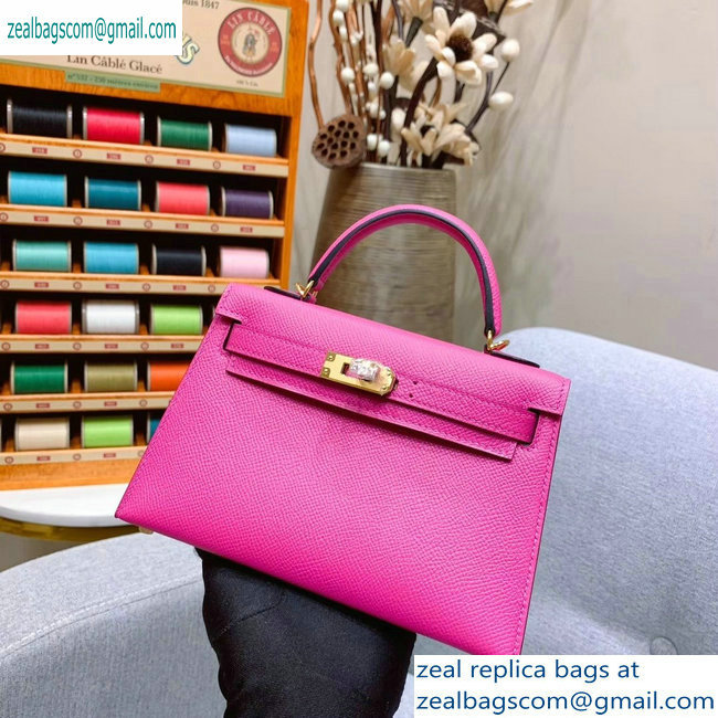 Hermes Mini Kelly II Bag in Original Epsom Leather Dark Pink