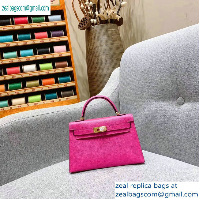 Hermes Mini Kelly II Bag in Original Epsom Leather Dark Pink