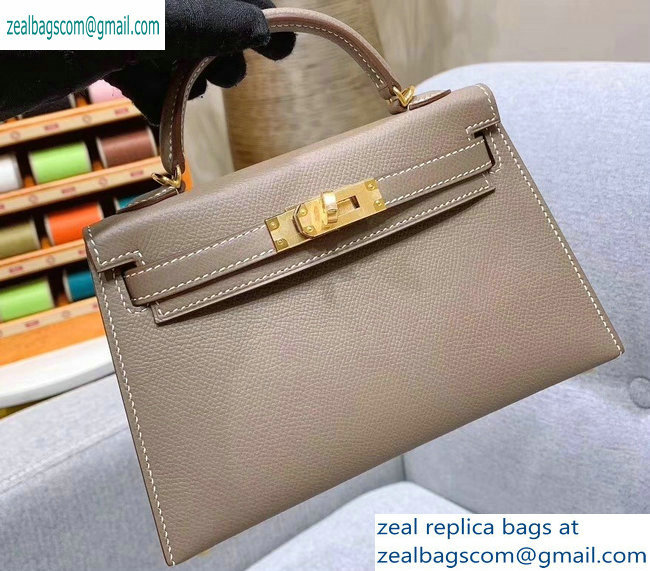 Hermes Mini Kelly II Bag in Original Epsom Leather Elephant Gray