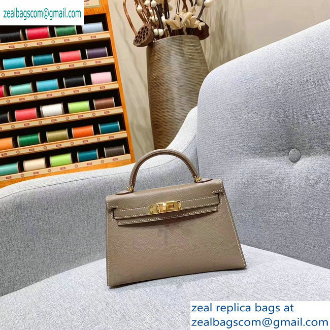 Hermes Mini Kelly II Bag in Original Epsom Leather Elephant Gray