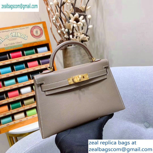 Hermes Mini Kelly II Bag in Original Epsom Leather Elephant Gray