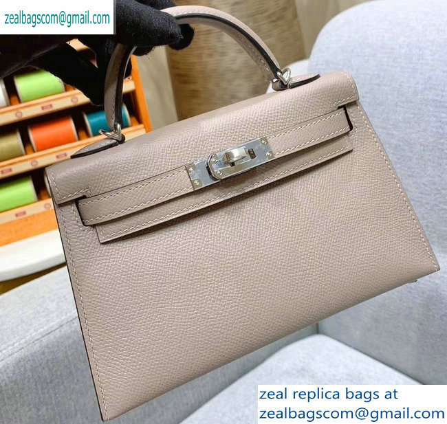 Hermes Mini Kelly II Bag in Original Epsom Leather Pale Gray - Click Image to Close