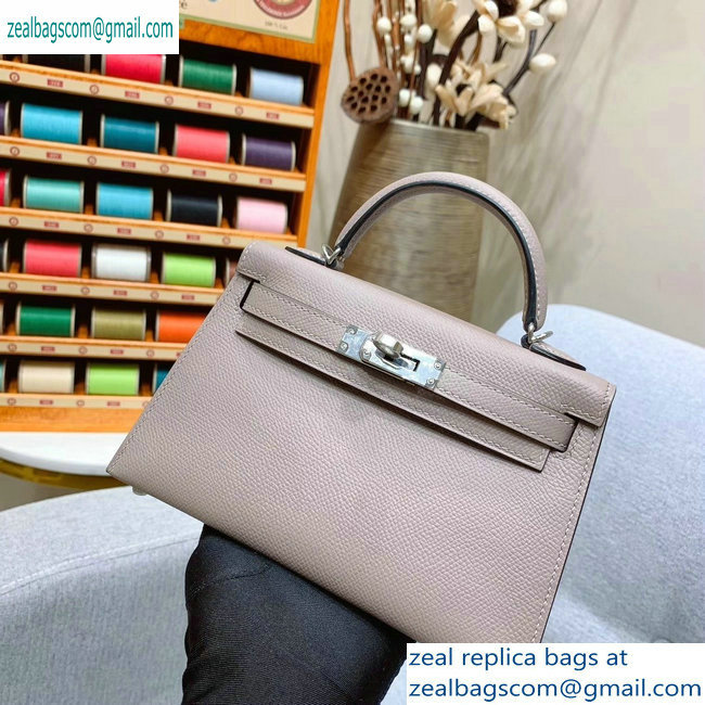 Hermes Mini Kelly II Bag in Original Epsom Leather Pale Gray - Click Image to Close