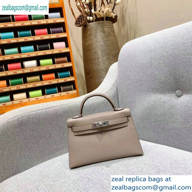 Hermes Mini Kelly II Bag in Original Epsom Leather Pale Gray