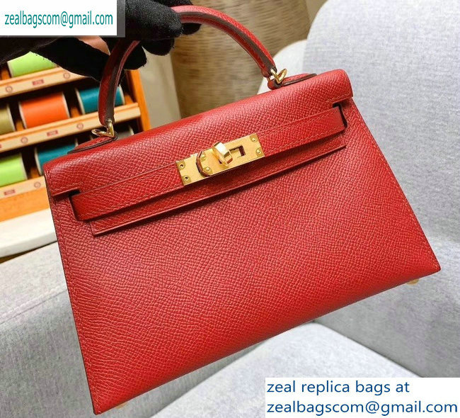 Hermes Mini Kelly II Bag in Original Epsom Leather Red - Click Image to Close