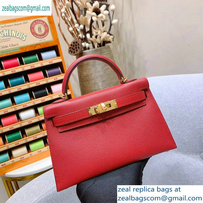Hermes Mini Kelly II Bag in Original Epsom Leather Red - Click Image to Close