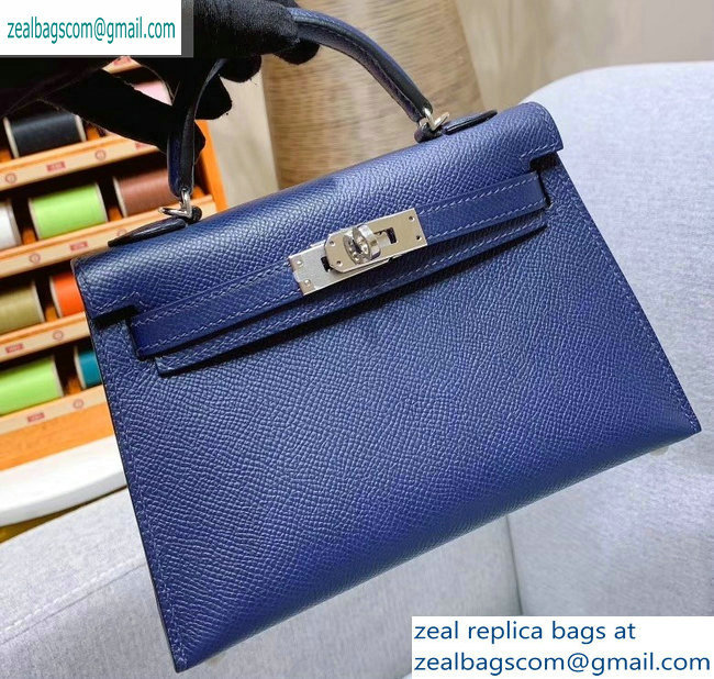 Hermes Mini Kelly II Bag in Original Epsom Leather Royal Blue