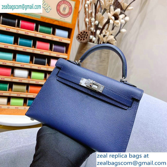 Hermes Mini Kelly II Bag in Original Epsom Leather Royal Blue