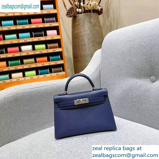 Hermes Mini Kelly II Bag in Original Epsom Leather Royal Blue