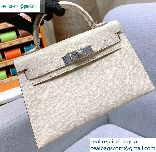 Hermes Mini Kelly II Bag in Original Epsom Leather White - Click Image to Close