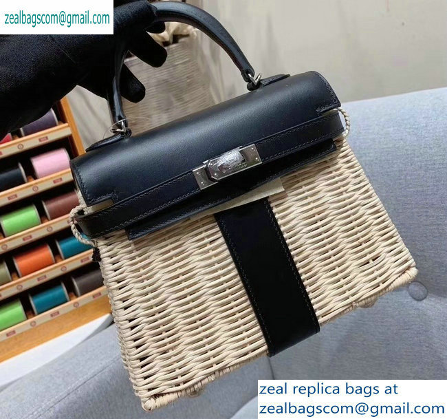 Hermes Mini Kelly Picnic Bag in Rattan Black - Click Image to Close