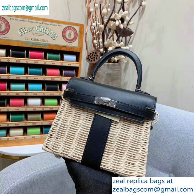 Hermes Mini Kelly Picnic Bag in Rattan Black