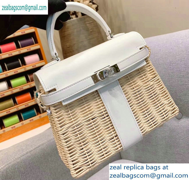 Hermes Mini Kelly Picnic Bag in Rattan White