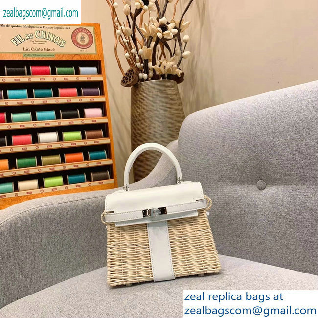 Hermes Mini Kelly Picnic Bag in Rattan White