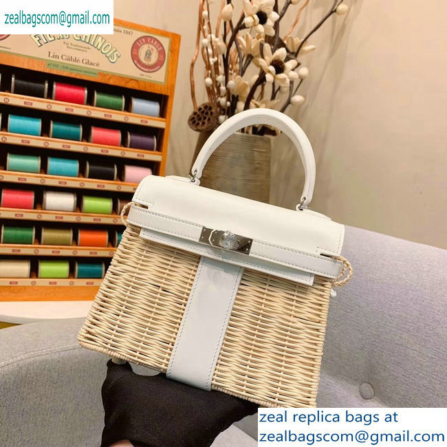 Hermes Mini Kelly Picnic Bag in Rattan White