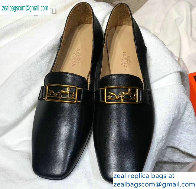 Hermes Openwork Hardware Time Loafers Black/Gold 2019