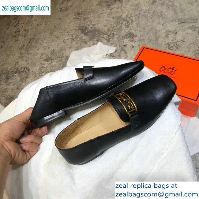 Hermes Openwork Hardware Time Loafers Black/Gold 2019 - Click Image to Close