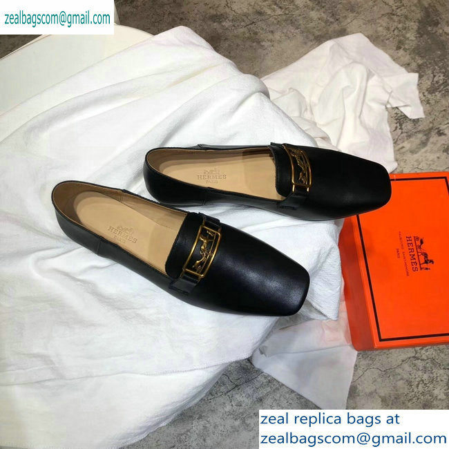 Hermes Openwork Hardware Time Loafers Black/Gold 2019 - Click Image to Close