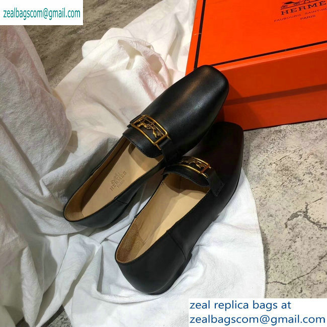 Hermes Openwork Hardware Time Loafers Black/Gold 2019 - Click Image to Close