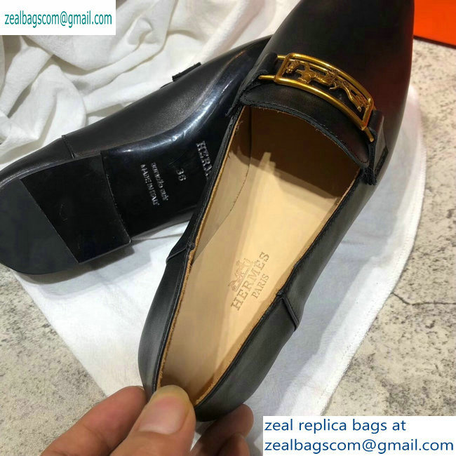 Hermes Openwork Hardware Time Loafers Black/Gold 2019 - Click Image to Close