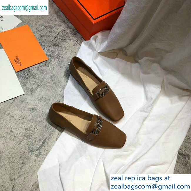 Hermes Openwork Hardware Time Loafers Brown 2019