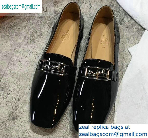 Hermes Openwork Hardware Time Loafers Patent Black 2019 - Click Image to Close