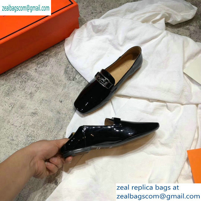 Hermes Openwork Hardware Time Loafers Patent Black 2019 - Click Image to Close