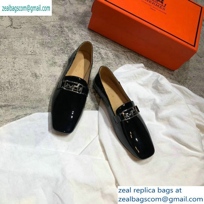 Hermes Openwork Hardware Time Loafers Patent Black 2019 - Click Image to Close