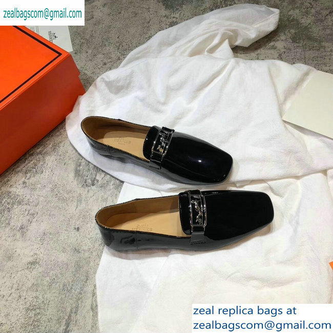 Hermes Openwork Hardware Time Loafers Patent Black 2019 - Click Image to Close