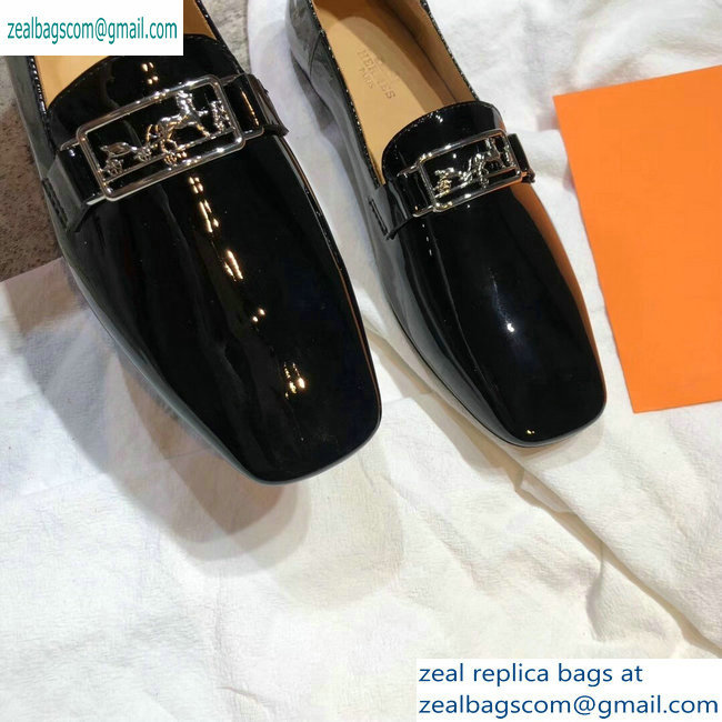 Hermes Openwork Hardware Time Loafers Patent Black 2019