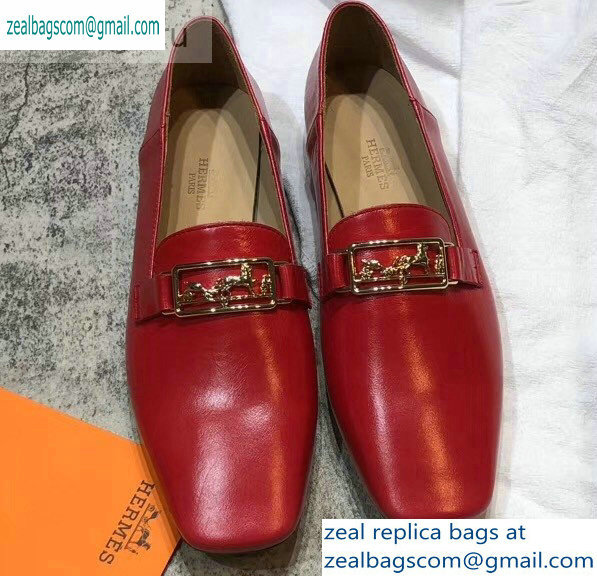 Hermes Openwork Hardware Time Loafers Red 2019 - Click Image to Close