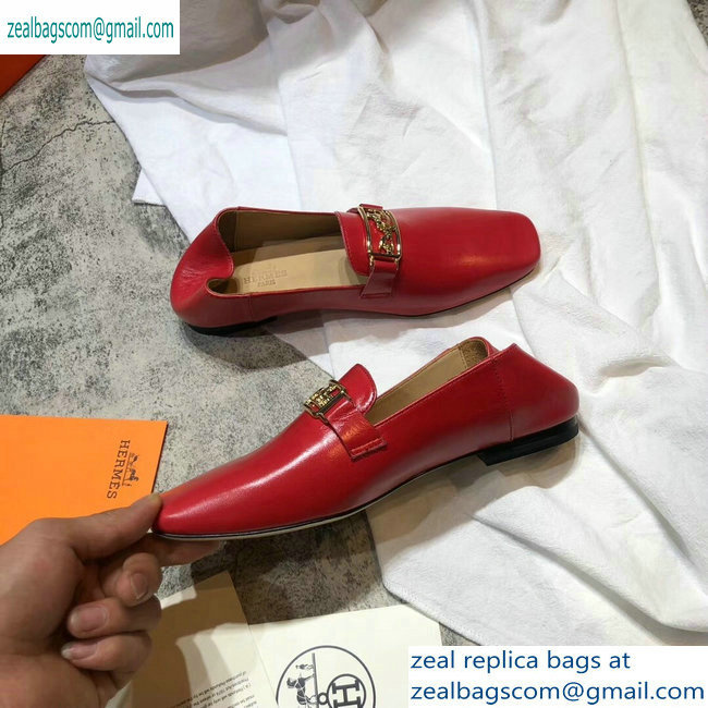 Hermes Openwork Hardware Time Loafers Red 2019