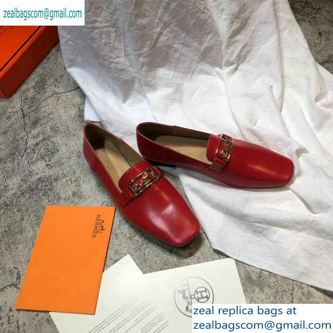 Hermes Openwork Hardware Time Loafers Red 2019 - Click Image to Close