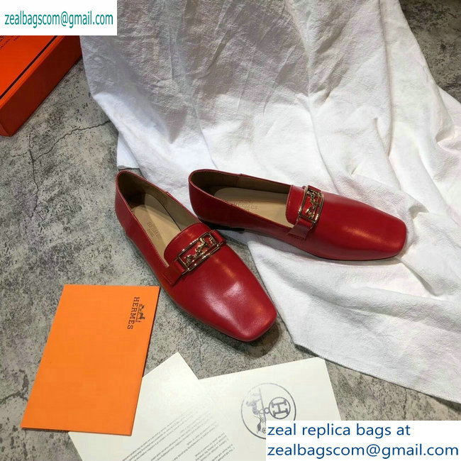 Hermes Openwork Hardware Time Loafers Red 2019