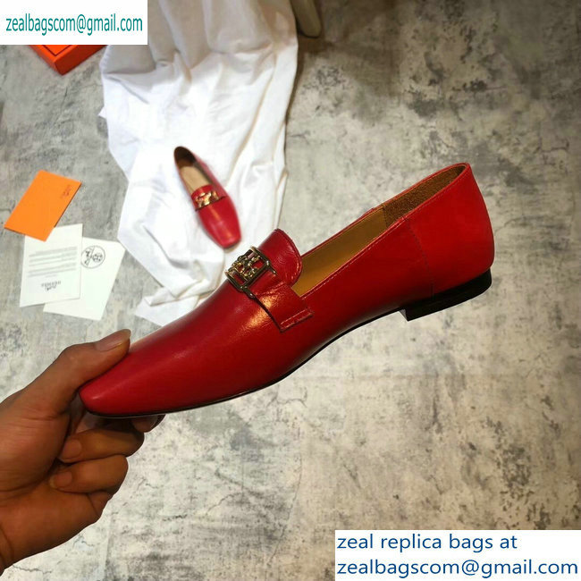 Hermes Openwork Hardware Time Loafers Red 2019