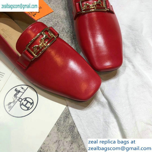 Hermes Openwork Hardware Time Loafers Red 2019