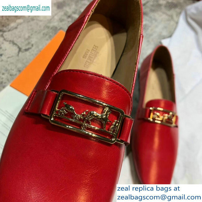 Hermes Openwork Hardware Time Loafers Red 2019