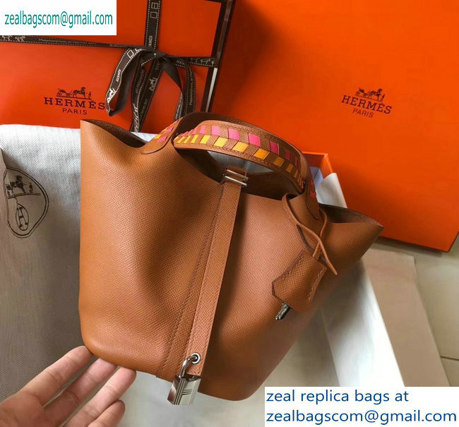 Hermes Picotin Lock 18 Bag with Braided Handles camel