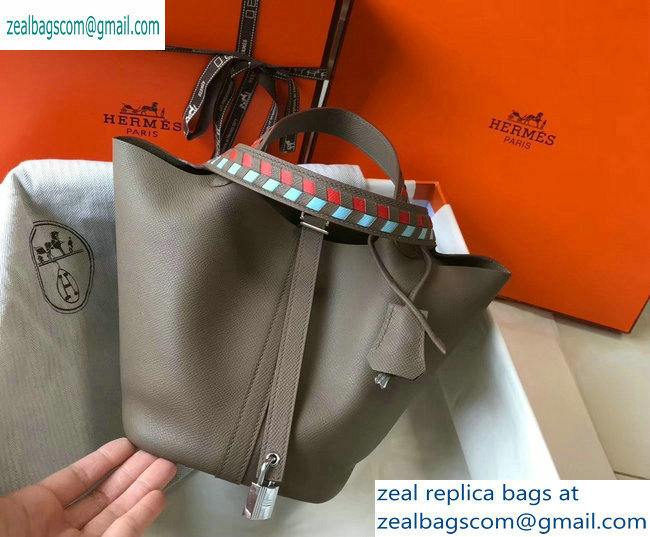 Hermes Picotin Lock 18 Bag with Braided Handles elephant gray