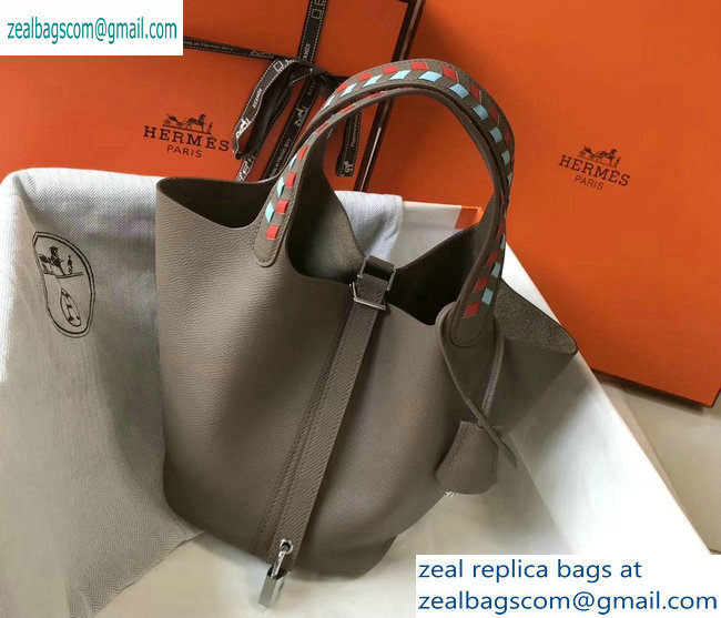 Hermes Picotin Lock 18 Bag with Braided Handles elephant gray