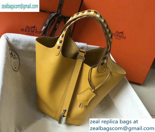 Hermes Picotin Lock 18 Bag with Braided Handles yellow