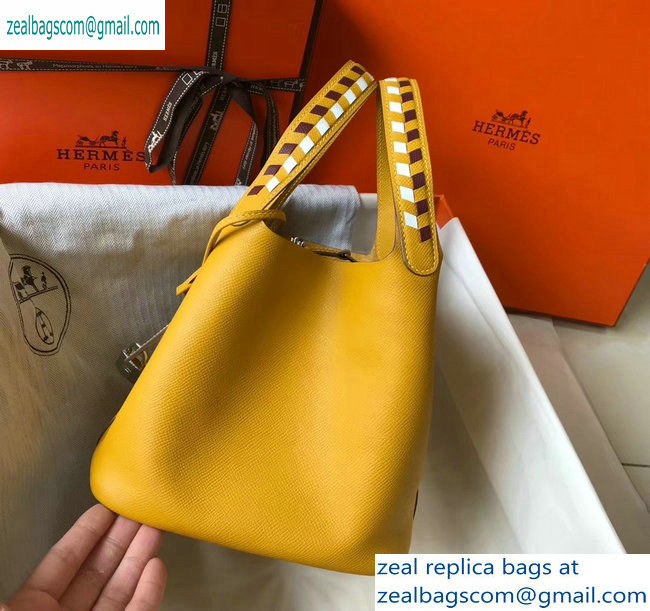 Hermes Picotin Lock 18 Bag with Braided Handles yellow