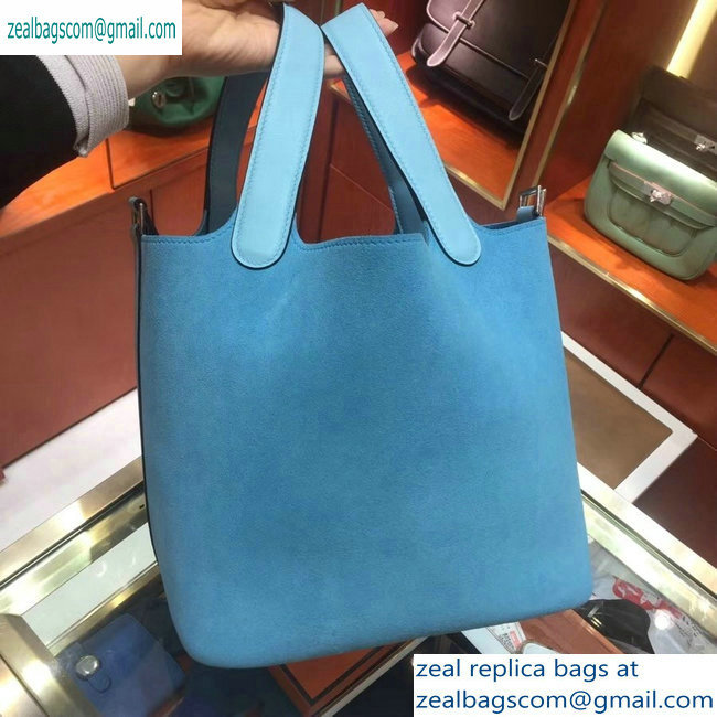 Hermes Picotin Lock 22 Bag Bleu Aztec in suede leather - Click Image to Close