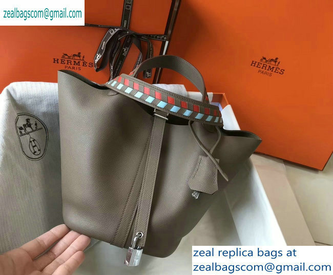 Hermes Picotin Lock 22 Bag with Braided Handles elephant gray